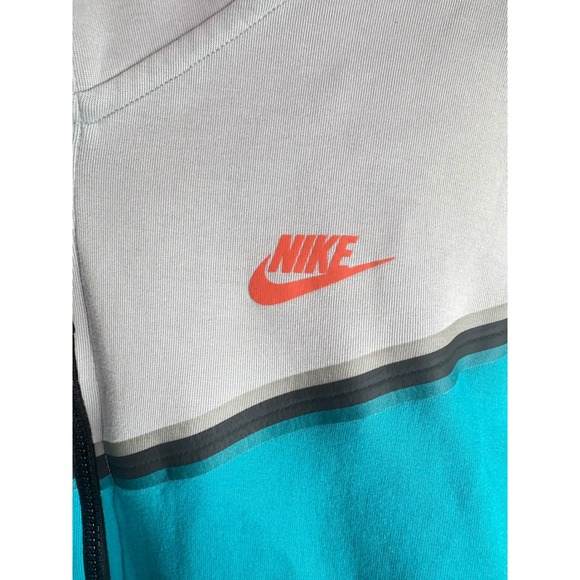 Nike Tech Fleece Colorblock Full Zip Hoodie Jacket Teal Gray Orange Logo L - Picture 4 of 8
